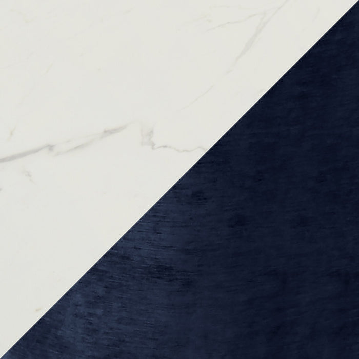 Ensemble de salle à manger Verona 5 pièces en métal avec table ronde de 42 po (L), dessus en marbre synthétique et 4 chaises Lexi - bleu