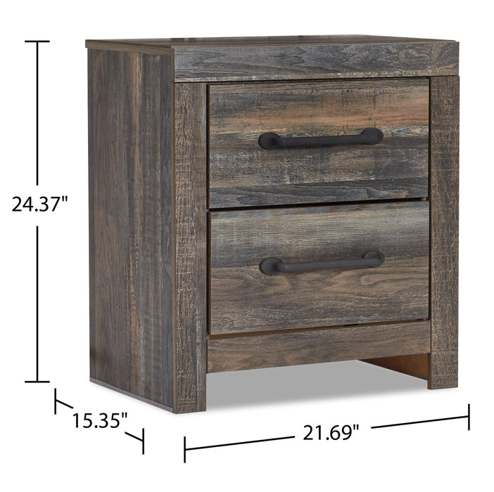Ensemble de chambre à coucher Abby 6 pièces avec lit à panneau, commode, miroir, table de nuit, lumière DEL et port USB, brun - format grand lit