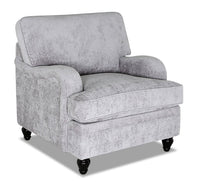  Fauteuil Bellmont de 38 po fabriqué au Canada en tissu de chenille avec pattes en bois - gris platine