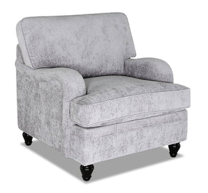 Fauteuil Bellmont de 38 po fabriqué au Canada en tissu de chenille avec pattes en bois - gris platine