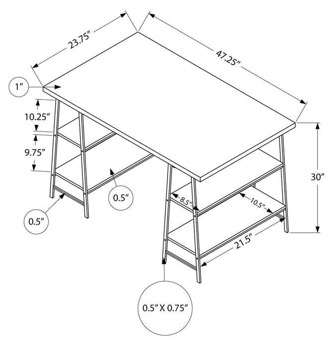 Bureau Jonnie de 47,25 po avec pattes de type chevalet - blanc