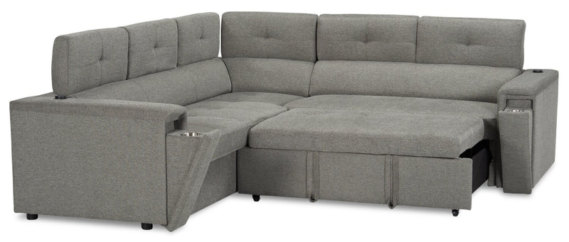 Sofa-lit sectionnel de droite Savvy 2 pièces en tissu d’apparence lin avec appuie-têtes réglables - gris