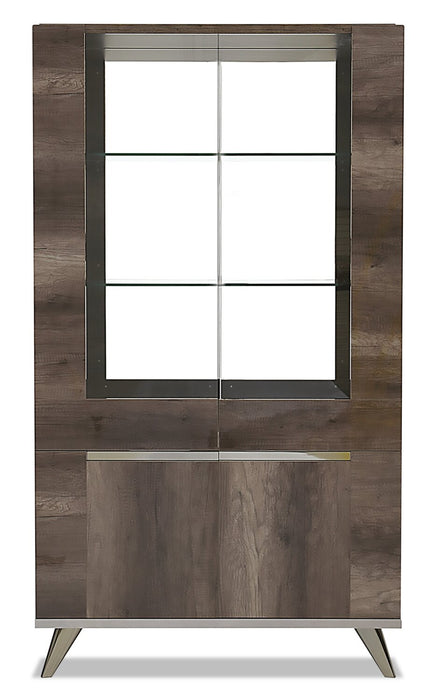 Armoire vitrée de salle à manger Gino avec rangement et tablettes d'exposition en verre - fabriquée en Italie, moderne, 42 po (L) - brune