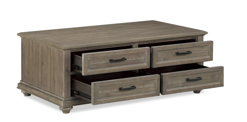 Table à café rustique Winston de 48 po avec rangement - brun clair avec fini bois de grève