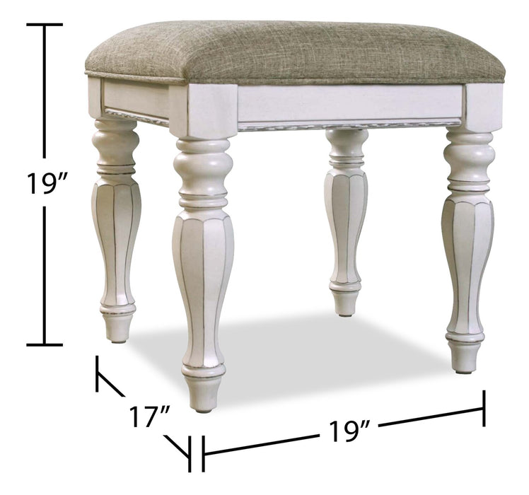 Tabouret de coiffeuse Grace de 19 po (H) en bois avec rangement - blanc antique 