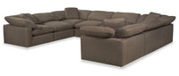 Sofa sectionnel modulaire Eclipse 8 pièces en tissu d’apparence lin avec coussins réversibles en duvet et plumes - gris ardoise