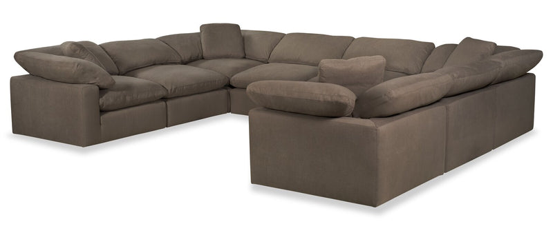 Sofa sectionnel modulaire Eclipse 8 pièces en tissu d’apparence lin avec coussins réversibles en duvet et plumes - gris ardoise