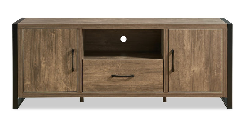 Meuble pour téléviseur moderne Alvin de 64 po avec rangement et système de gestion des câbles pour téléviseurs jusqu’à 70 po - noisette