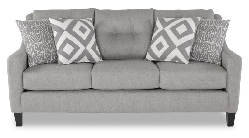 Sofa Kylie de Cindy Crawford Home de 78 po fabriqué au Canada en tissu d’apparence lin avec pattes en bois - gris Zeus