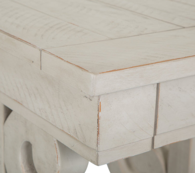 Table de bout traditionnelle Bronwyn de 22 po avec rangement - pin albâtre avec base en bois à volutes