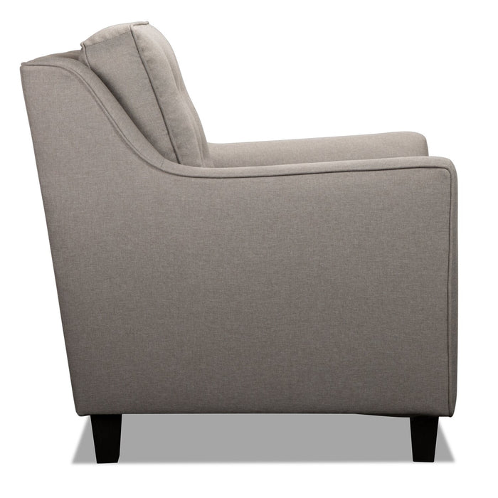 Fauteuil Novalee de 35 po en tissu d’apparence lin avec accoudoirs évasés et capitonnage à boutons - taupe