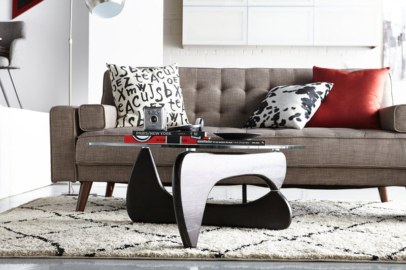 Futon Avery de 81,5 po en tissu d’apparence lin avec mécanisme Klik Klak, capitonnage et deux accoudoirs coussinés - gris