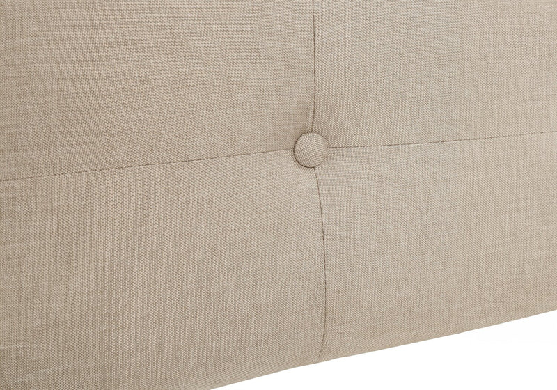 Lit rembourré Zara en tissu d’apparence lin beige avec capitonnage à boutons - format grand lit