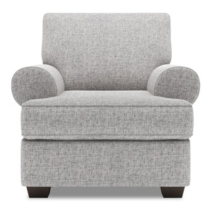 Fauteuil Roll de Sofa Lab personnalisable de 42 po fabriqué au Canada en tissu d’apparence lin avec accoudoirs enroulés - gris Luna Domino