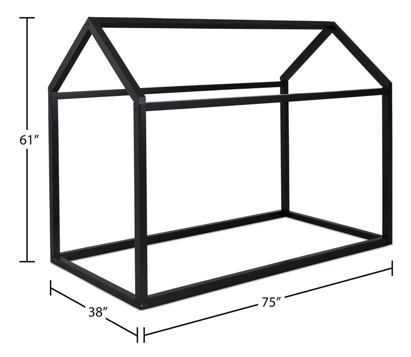 Lit maison Walt pour enfants, bois, noir - format lit simple
