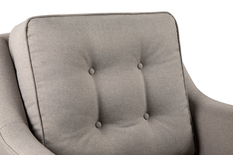 Fauteuil Novalee de 35 po en tissu d’apparence lin avec accoudoirs évasés et capitonnage à boutons - taupe