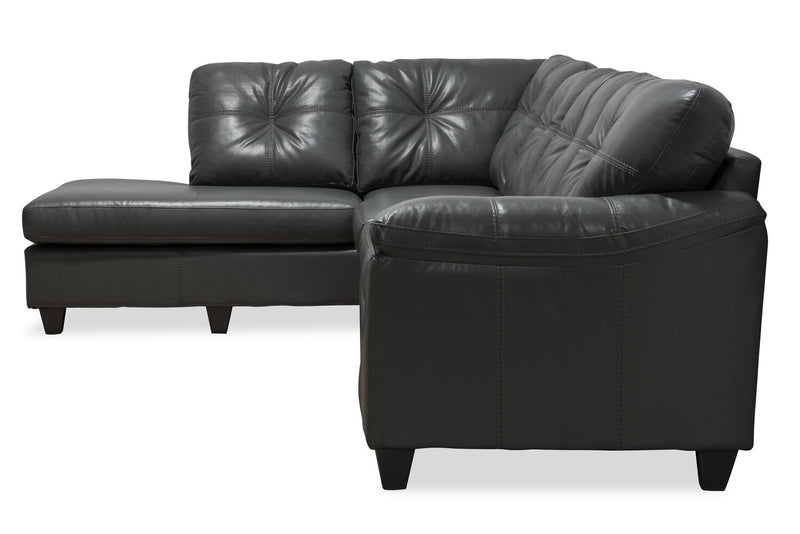Sofa sectionnel de gauche Addison 2 pièces fabriqué au Canada en tissu d’apparence cuir avec coussins de siège amovibles - gris