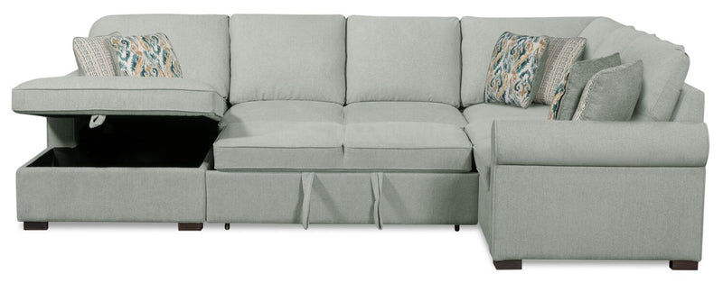 Sofa-lit sectionnel de gauche Haven de Scott Living 3 pièces en tissu de chenille avec fauteuil long de rangement - bleu écume de mer