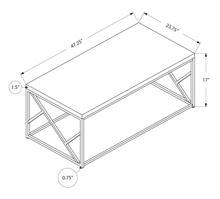 Table à café moderne Ivy de 47,25 po - imitation de ciment gris avec base en métal chromé