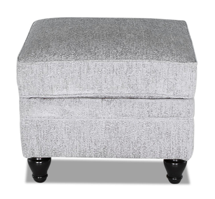 Pouf Bellmont de 26 po fabriqué au Canada en tissu de chenille avec pattes en bois - gris platine