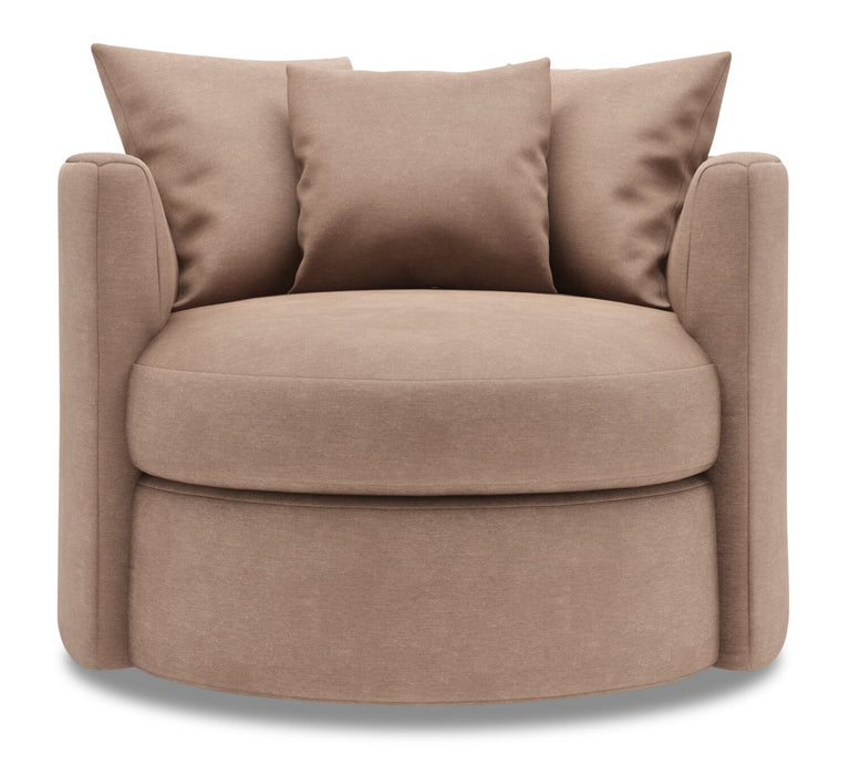 Fauteuil d’appoint pivotant Nest de Sofa Lab personnalisable de 41 po fabriqué au Canada en tissu d’apparence lin - brun Pax Wicker