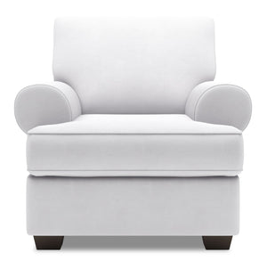 Fauteuil Roll de Sofa Lab personnalisable de 42 po fabriqué au Canada en tissu d’apparence lin avec accoudoirs enroulés - blanc Pax Ice