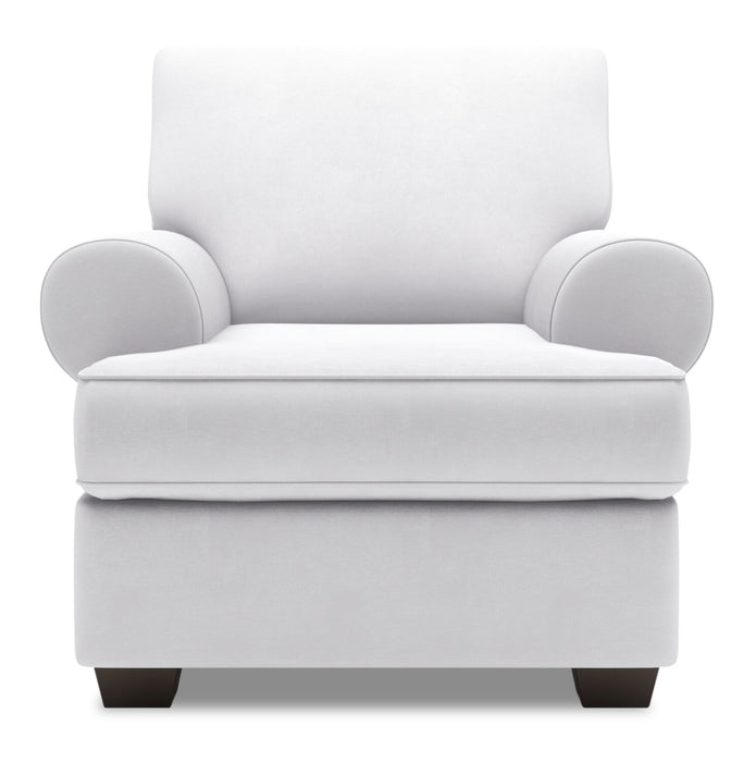 Fauteuil Roll de Sofa Lab personnalisable de 42 po fabriqué au Canada en tissu d’apparence lin avec accoudoirs enroulés - blanc Pax Ice