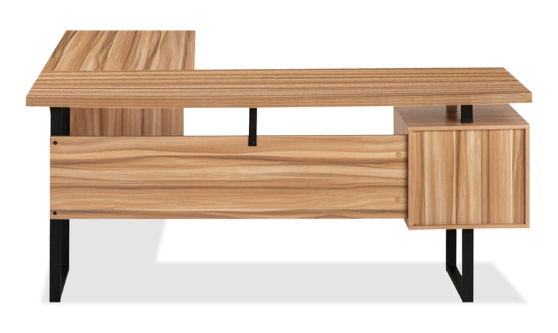 Bureau en coin en forme de L réversible Marnie de 71 po à 3 tiroirs - brun clair