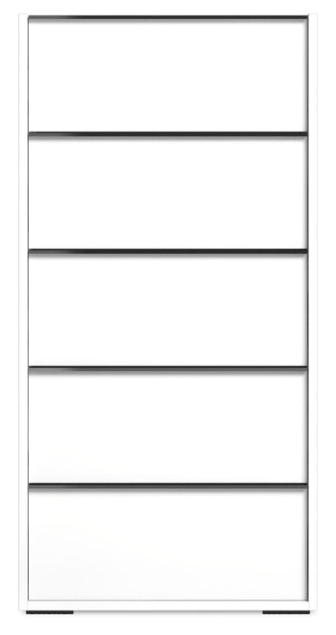 Commode verticale de chambre à coucher Raia à 5 tiroirs - fabriquée en Italie, 23 po (L) x 53,5 po (H), moderne - blanche