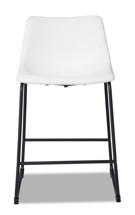 Tabouret Cole de hauteur comptoir en tissu de cuir végétalien et en métal - blanc