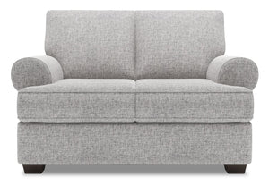 Causeuse personnalisable Roll de Sofa Lab de 64 po fabriquée au Canada en tissu d’apparence lin avec accoudoirs enroulés - gris Luna Domino