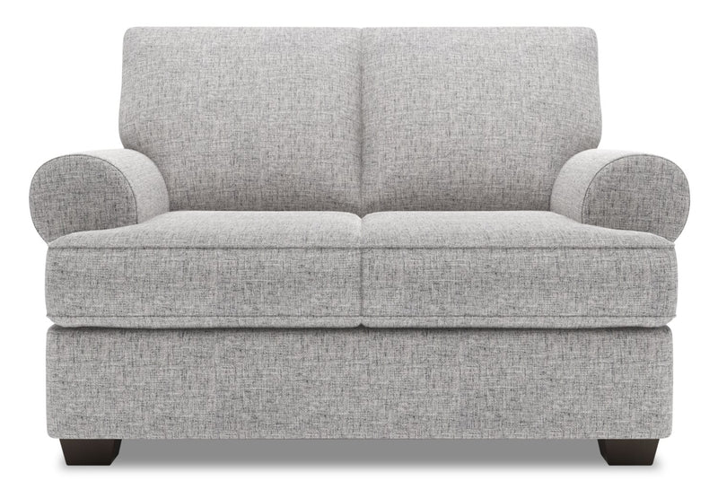 Causeuse personnalisable Roll de Sofa Lab de 64 po fabriquée au Canada en tissu d’apparence lin avec accoudoirs enroulés - gris Luna Domino
