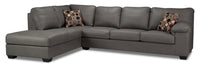  Sofa sectionnel de gauche Morty 2 pièces fabriqué au Canada en tissu d’apparence cuir avec sofa et coussins décoratifs - gris