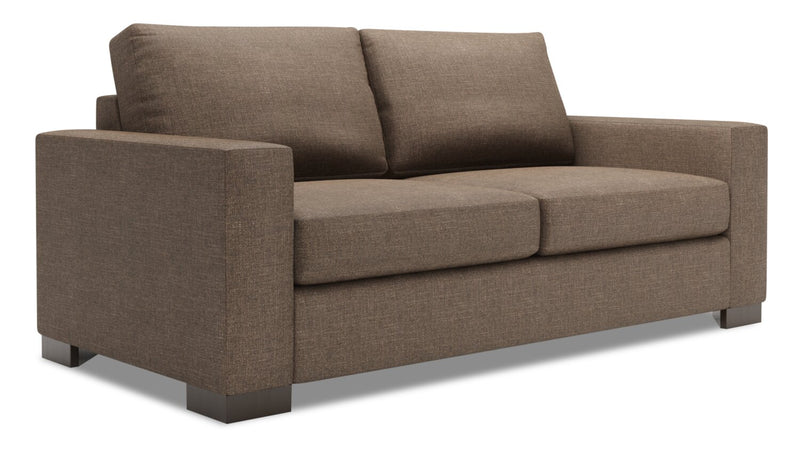 Sofa personnalisable Track de Sofa Lab de 75 po de format condo fabriqué au Canada en tissu d’apparence lin avec accoudoirs rectilignes - brun Luna Praline