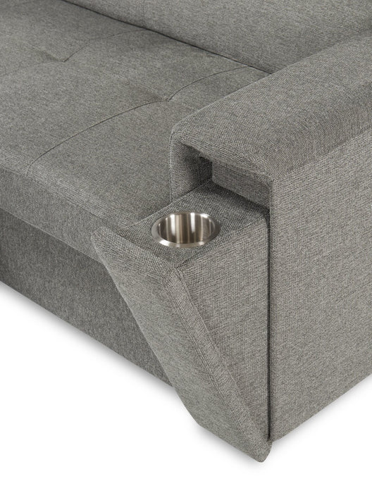 Sofa-lit sectionnel de gauche Savvy 2 pièces en tissu d’apparence lin avec appuie-têtes réglables - gris