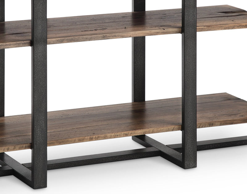 Table de salon moderne Manchester de 54 po avec rangement et tablette - bois brun avec base en fer