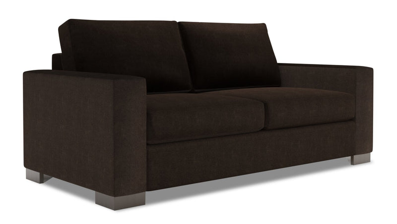 Sofa personnalisable Track de Sofa Lab de 75 po de format condo fabriqué au Canada en tissu de chenille avec accoudoirs rectilignes - brun Luxury Chocolate