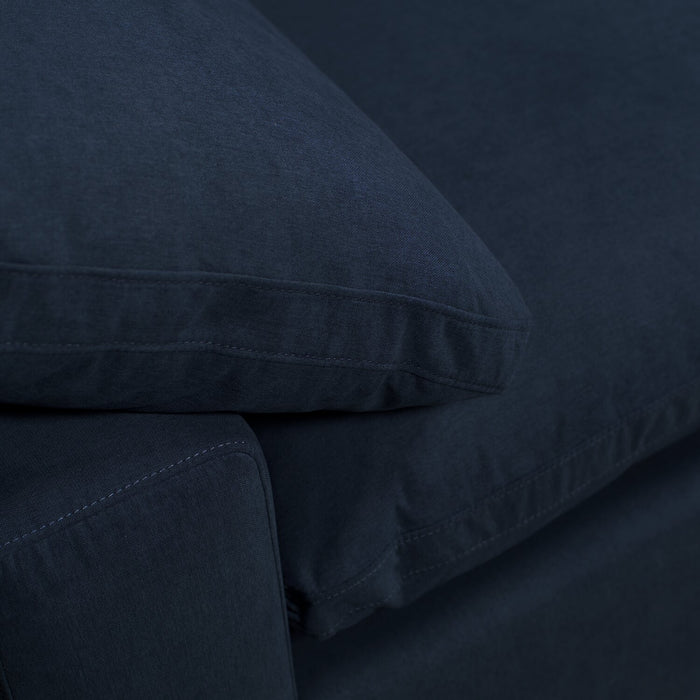 Sofa sectionnel modulaire de style cocon Eclipse 6 pièces en tissu d’apparence lin avec coussins réversibles en duvet et plumes - bleu marine