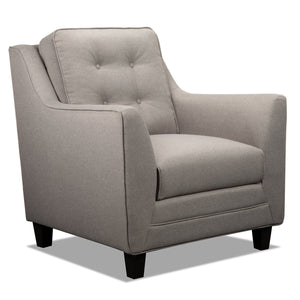 Fauteuil Novalee de 35 po en tissu d’apparence lin avec accoudoirs évasés et capitonnage à boutons - taupe