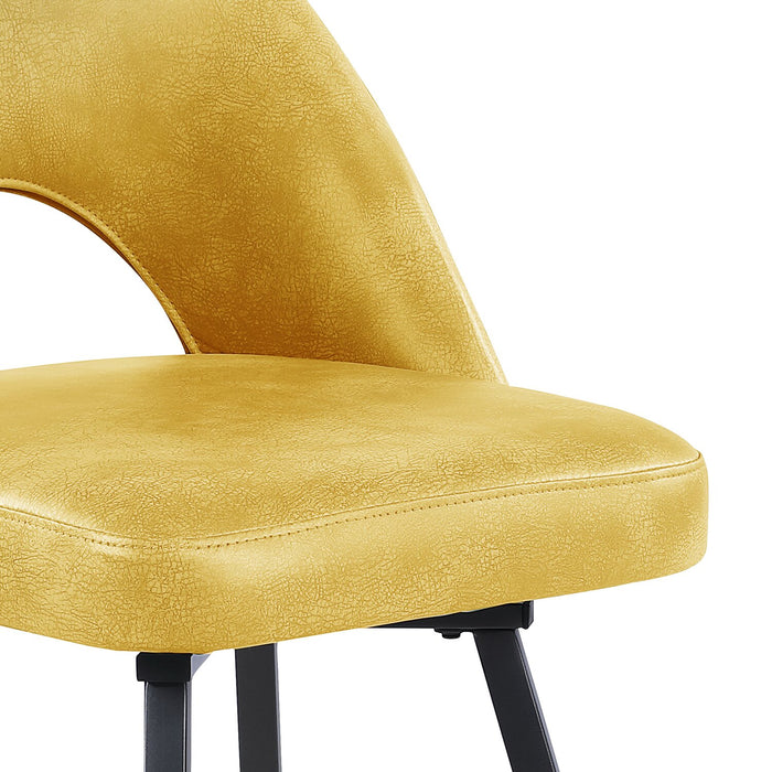 Tabouret Bay de Kort & Co. de hauteur comptoir en tissu de cuir végétalien et en métal avec siège pivotant - moutarde