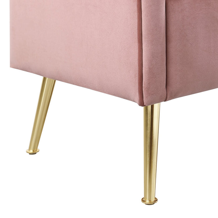 Banc Cass de 52 po - velours rose avec pattes dorées
