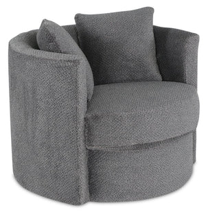 Fauteuil d’appoint pivotant Cuddler Petite de 36 po fabriqué au Canada en tissu de chenille - gris Teddy Nightfall