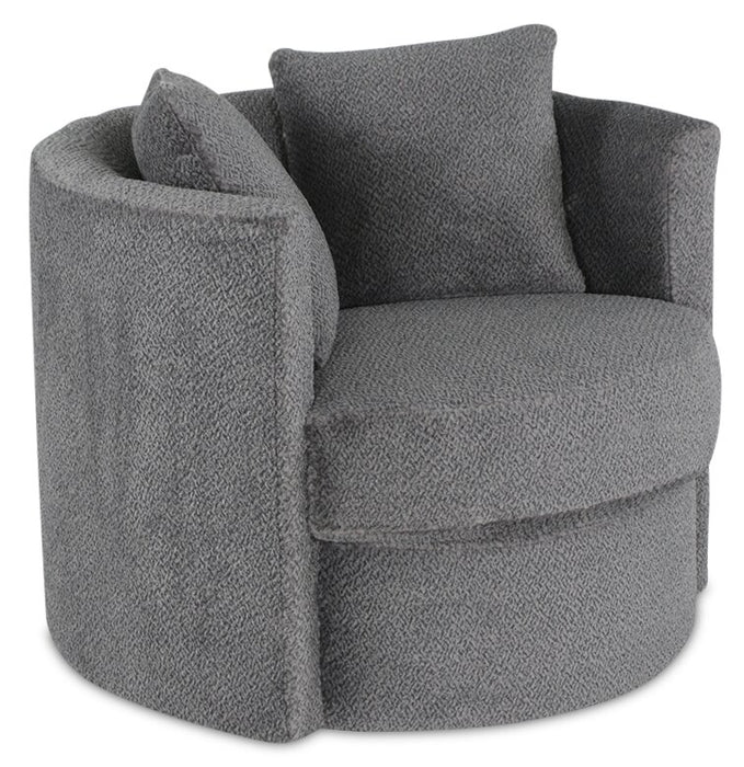 Fauteuil d’appoint pivotant Cuddler Petite de 36 po fabriqué au Canada en tissu de chenille - gris Teddy Nightfall