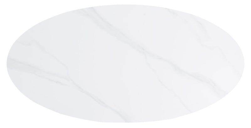 Table à café ovale moderne Nico de Kort & Co. de 51 po - pierre frittée blanche avec pattes en métal gris foncé