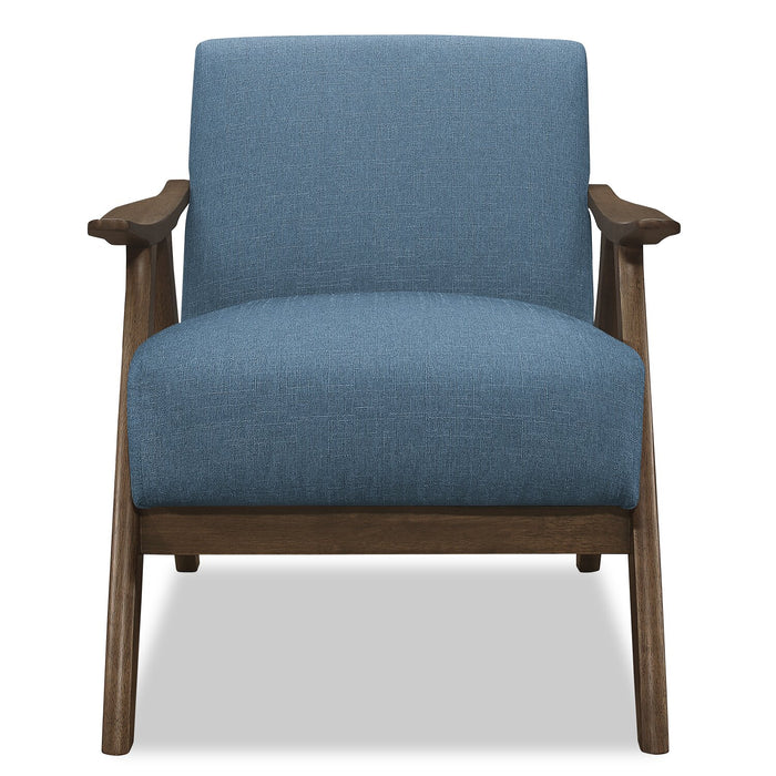 Fauteuil d’appoint Kyra de 28,5 po en tissu d’apparence lin avec accoudoirs courbés et armature en bois - bleu