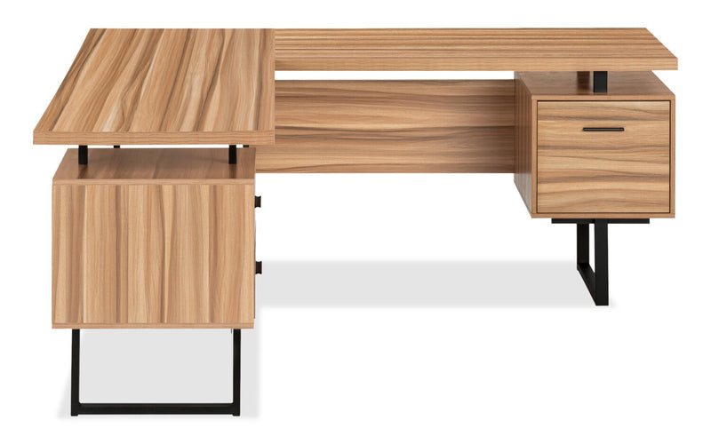 Bureau en coin en forme de L réversible Marnie de 71 po à 3 tiroirs - brun clair