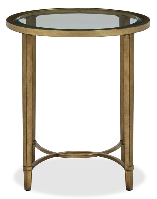 Table de bout ovale traditionnelle Copia de 22 po avec dessus en verre - argentée et dorée avec base en métal