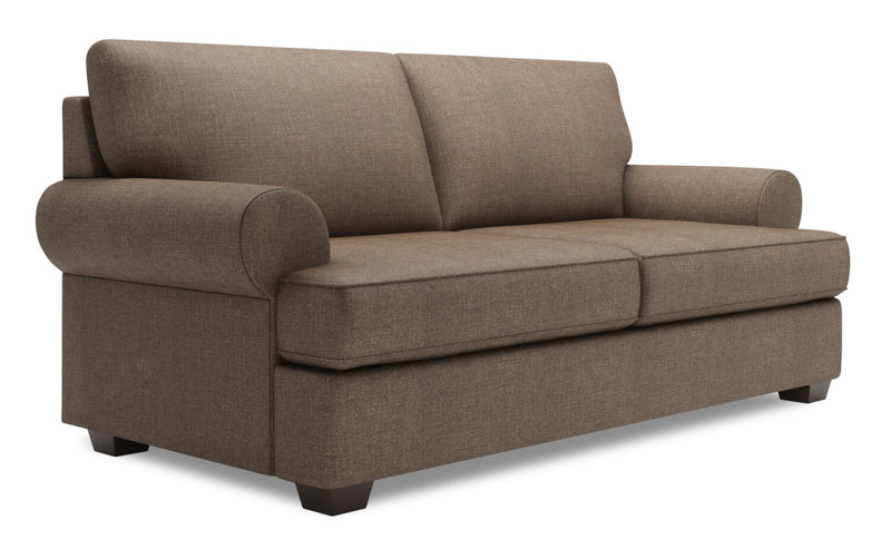 Sofa personnalisable Roll de Sofa Lab de 76 po de format condo fabriqué au Canada en tissu d’apparence lin avec accoudoirs enroulés - brun Luna Praline