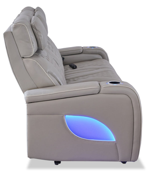 Sofa de massage à inclinaison électrique Elite de 86 po en cuir véritable avec appuie-têtes électriques et accoudoirs de rangement - gris
