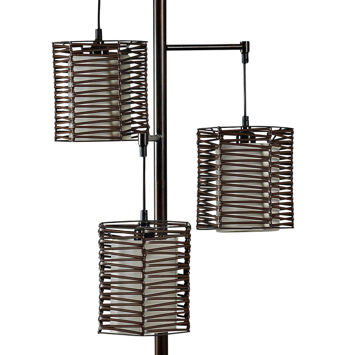 Lampe de table Harlon de 37,5 po bronze antique à 3 ampoules avec abat-jours en rotin